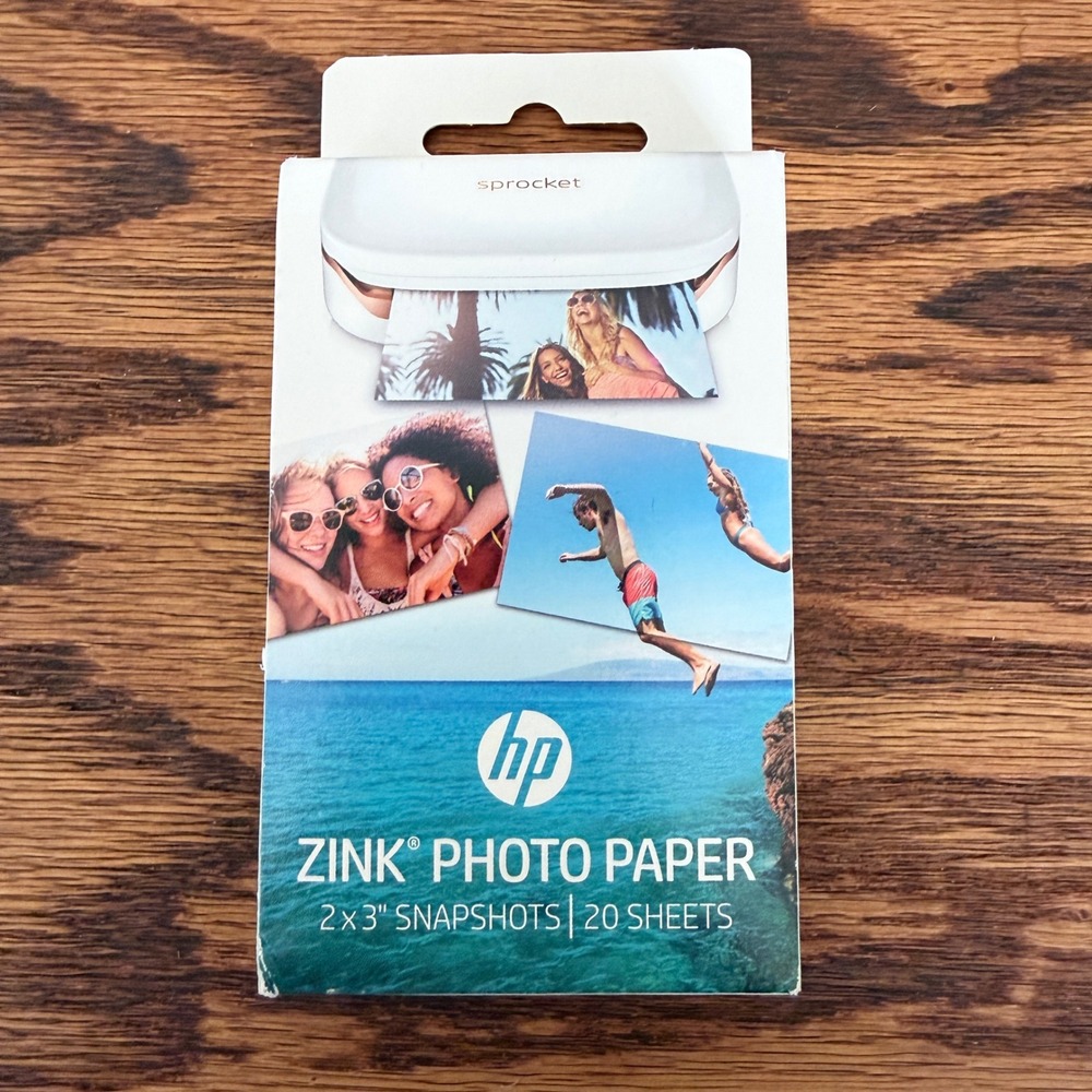 HP ZINK Photo Paper Unisex 2x3 20 Sheets Sticky Backed Sprocket W4Z13A